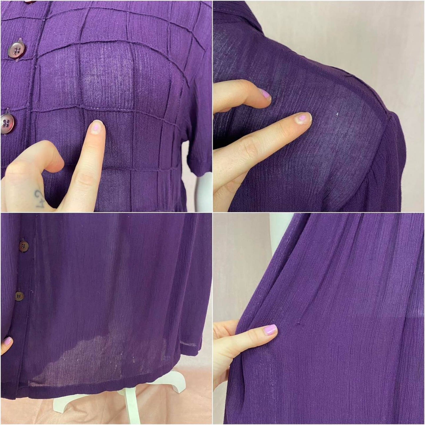 Vintage Erika Taylor Purple Mesh Button Down Maxi Dress, Size Small