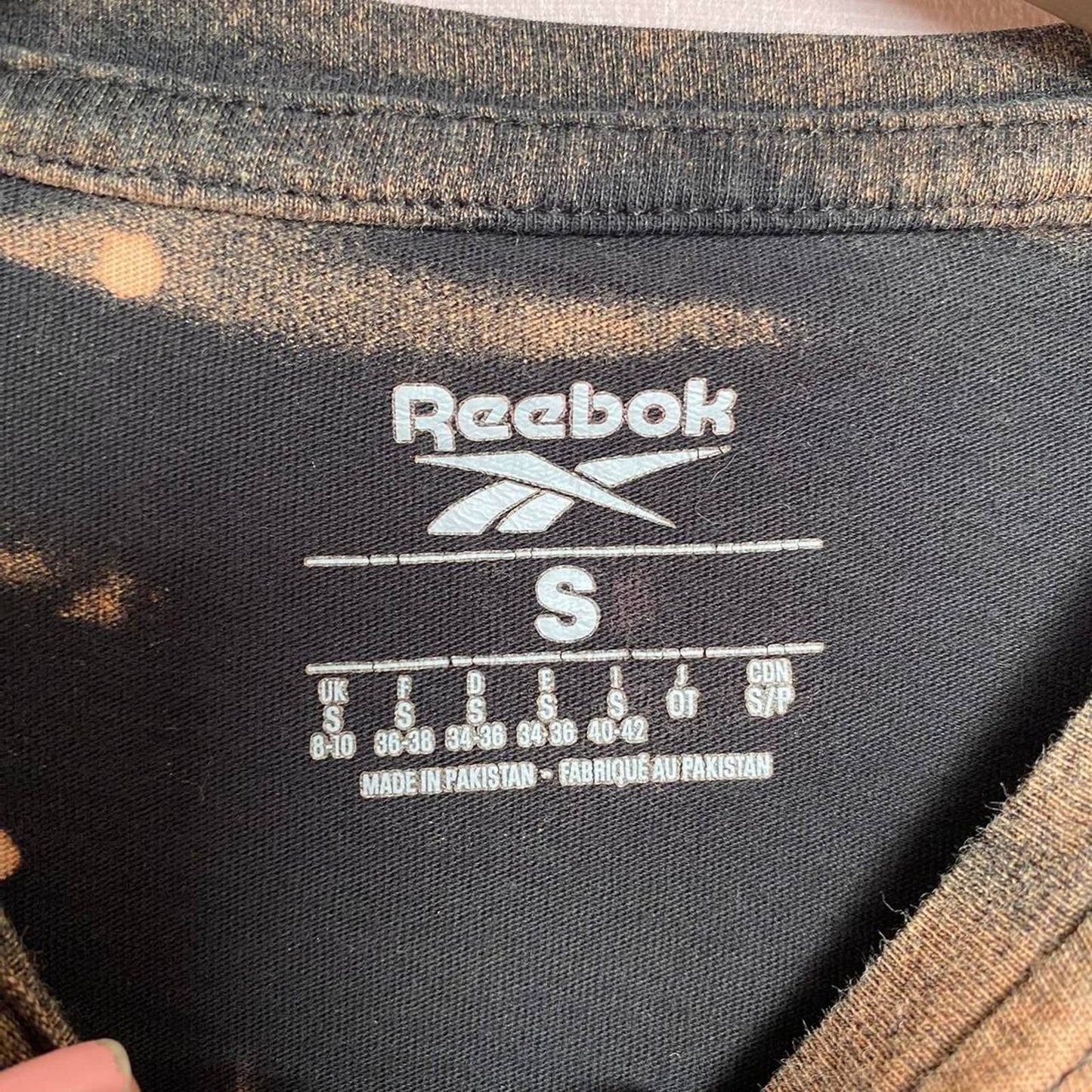 Upcycled Reebok Acid Wash Distressed Crop Baby Tee, Size Small