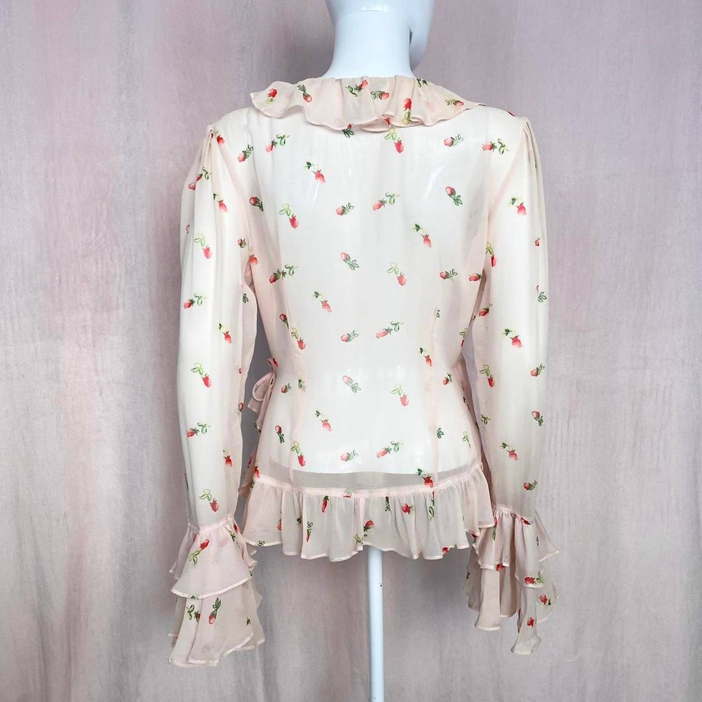 Y2K Moda International Floral Ruffle Wrap Silk Blouse, Size Medium