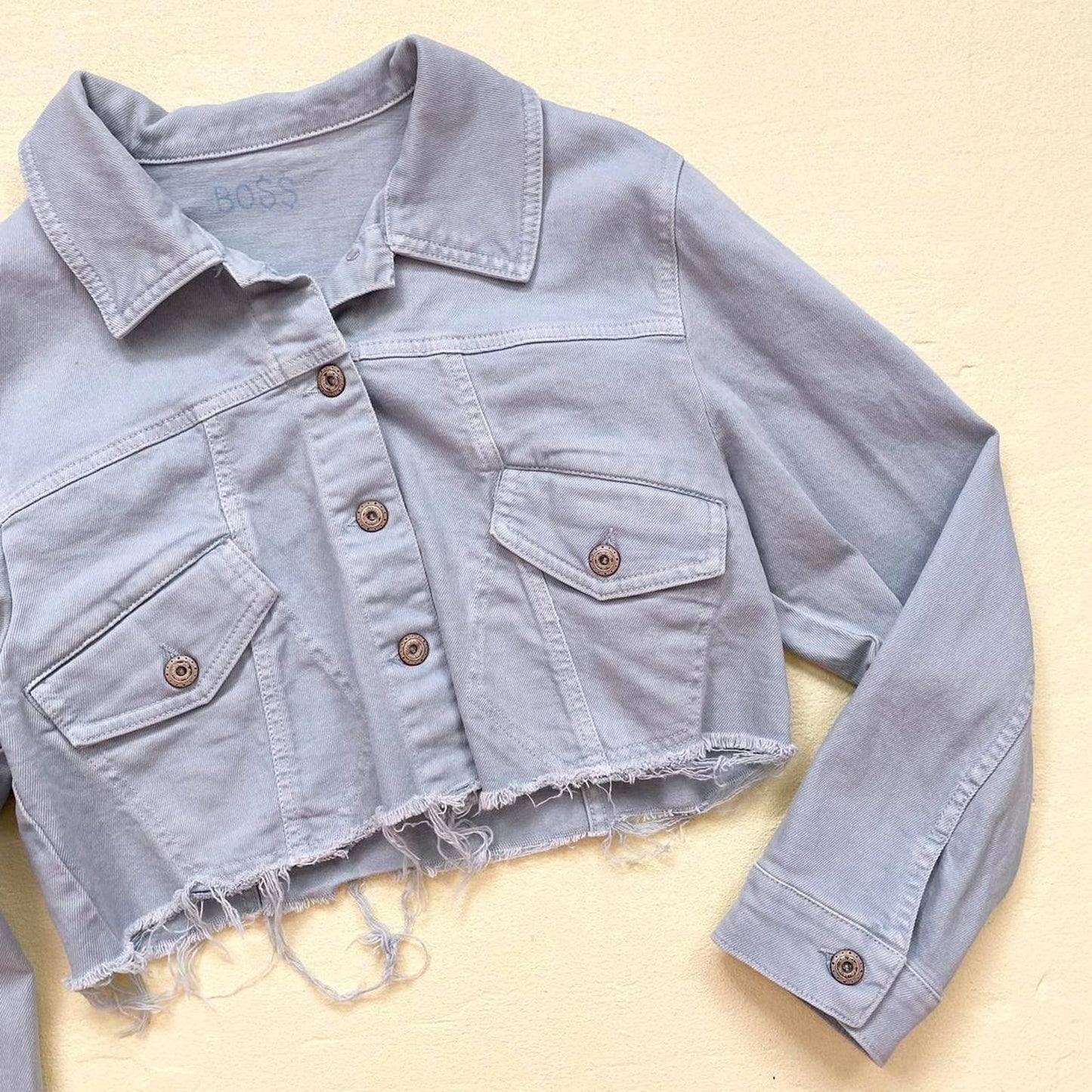 Reworked Frayed Crop Denim Jean Jacket