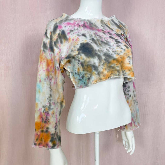 Upcycled Tie Dye Crop Crewneck Sweatshirt, Size Small