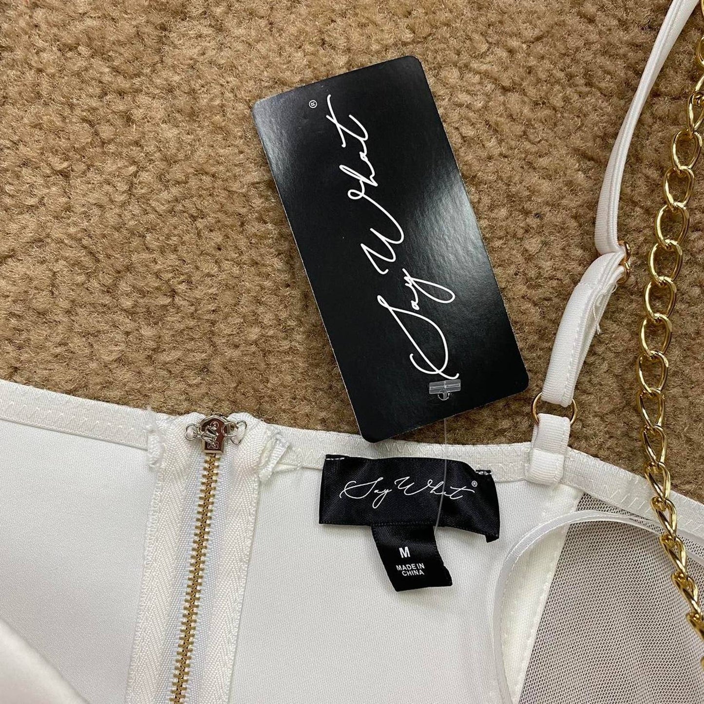 Preowned Say What White Bustier Crop Top, Size Medium
