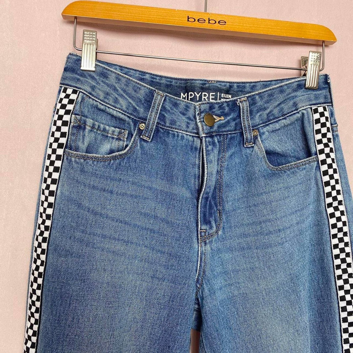 Secondhand Empyre Eileen Checkered Stripe Distressed Mom Jeans, Size 0