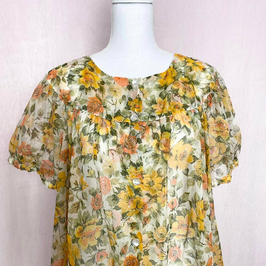 Vintage Floral Button Down See-Through Midi Dress