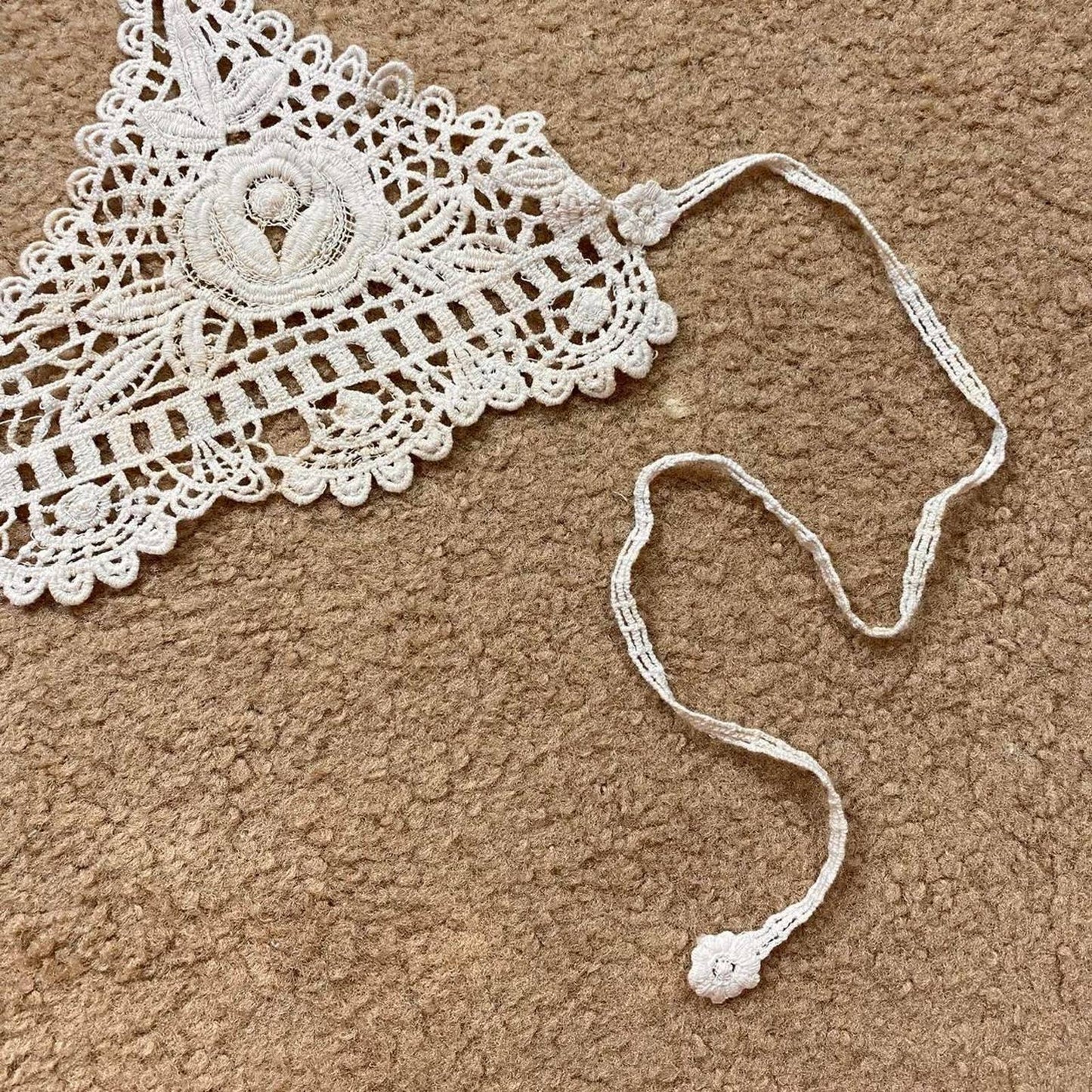 Vintage Handmade Floral Crochet Bralette, Size Large