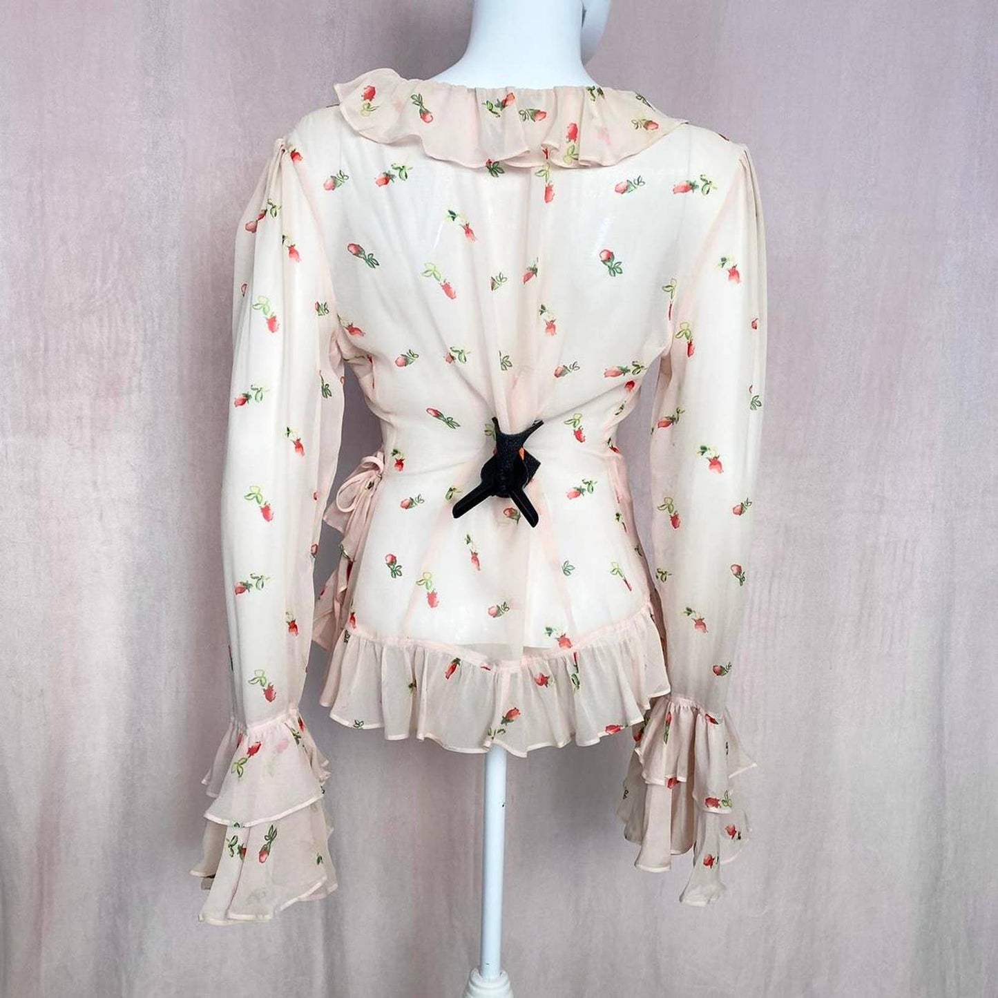 Y2K Moda International Floral Ruffle Wrap Silk Blouse, Size Medium
