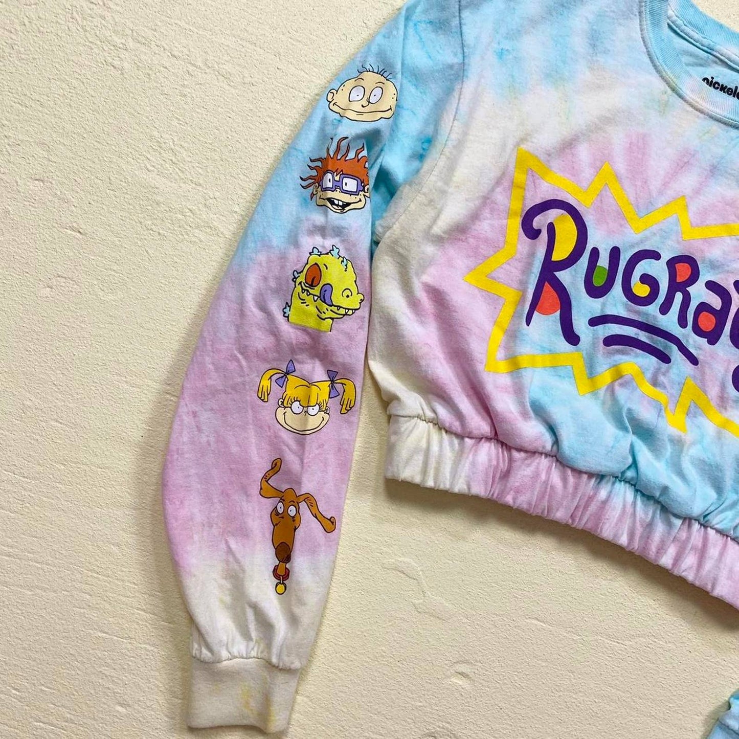 Upcycled Nickelodeon Rugrats Tie Dye Crop Long Sleeve, Size Small