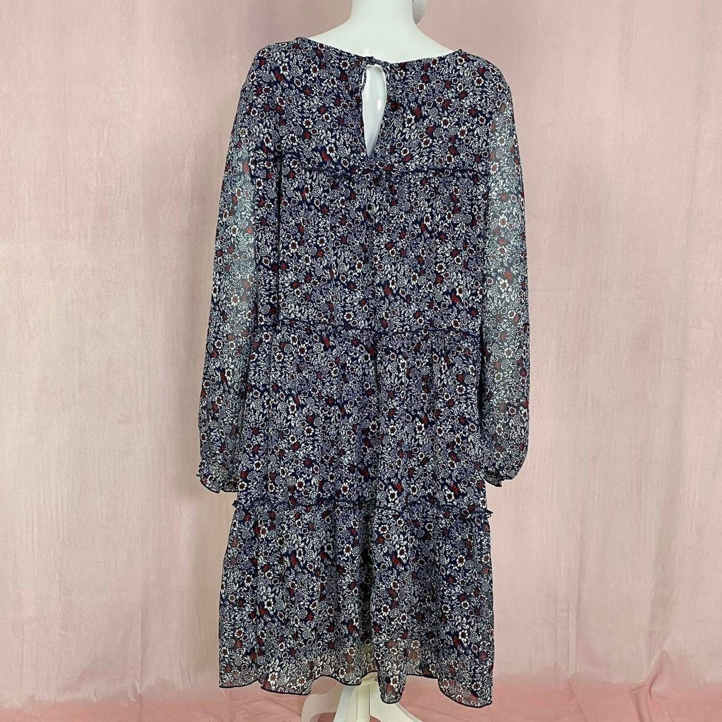 Secondhand Ellos Tier Ruffle Peasant Dress in Navy Ditsy Floral, Size 24