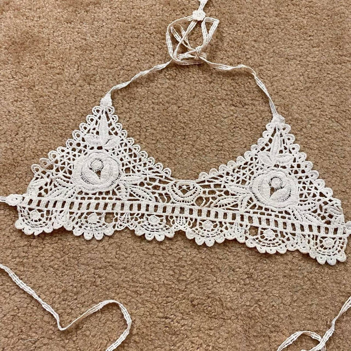 Vintage Handmade Floral Crochet Bralette, Size Large