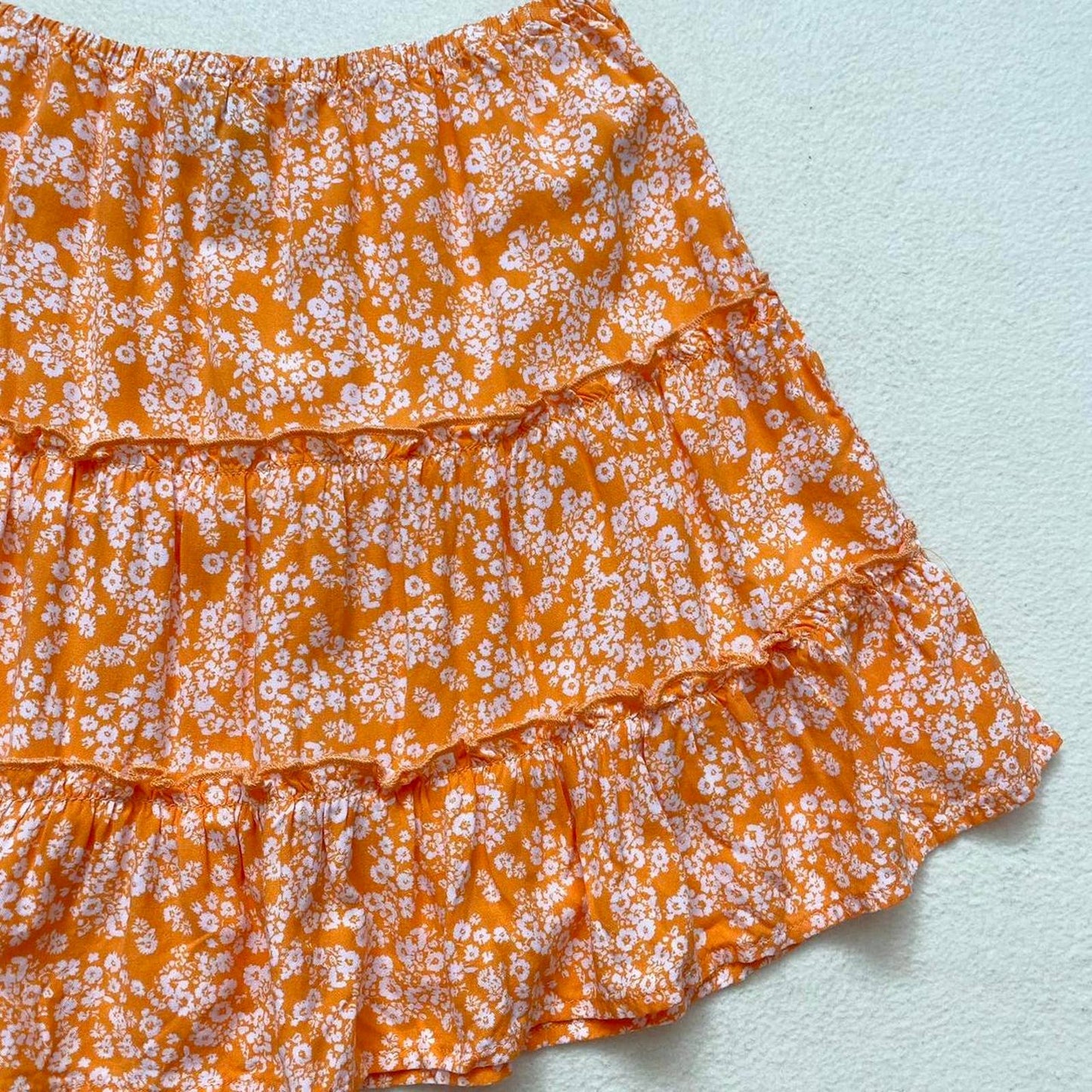 Secondhand Art Class Orange Floral Tiered Mini Skirt, Size Small