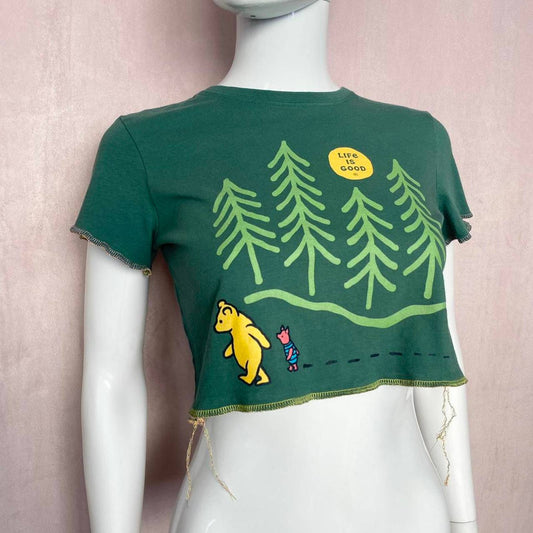 Reworked Life is Good Crop Winnie Crusher Tee, Size XS