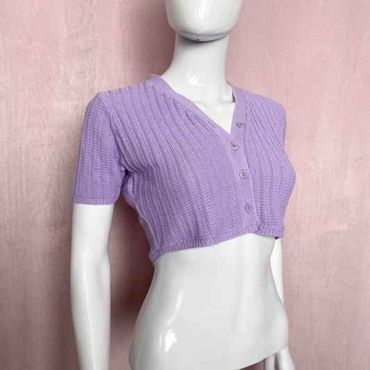 Reworked DoDo Short Sleeve Knit Crop Cardigan, Size XS