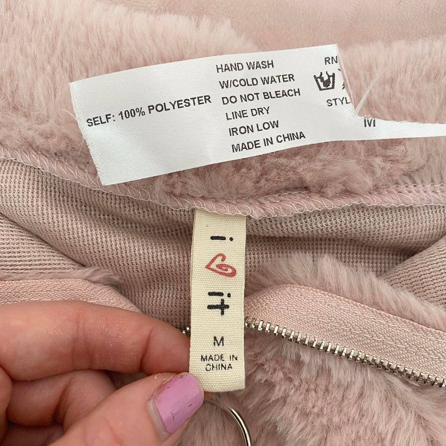 Reworked Pink Crop Half Zip Teddy Jacket, Size Medium