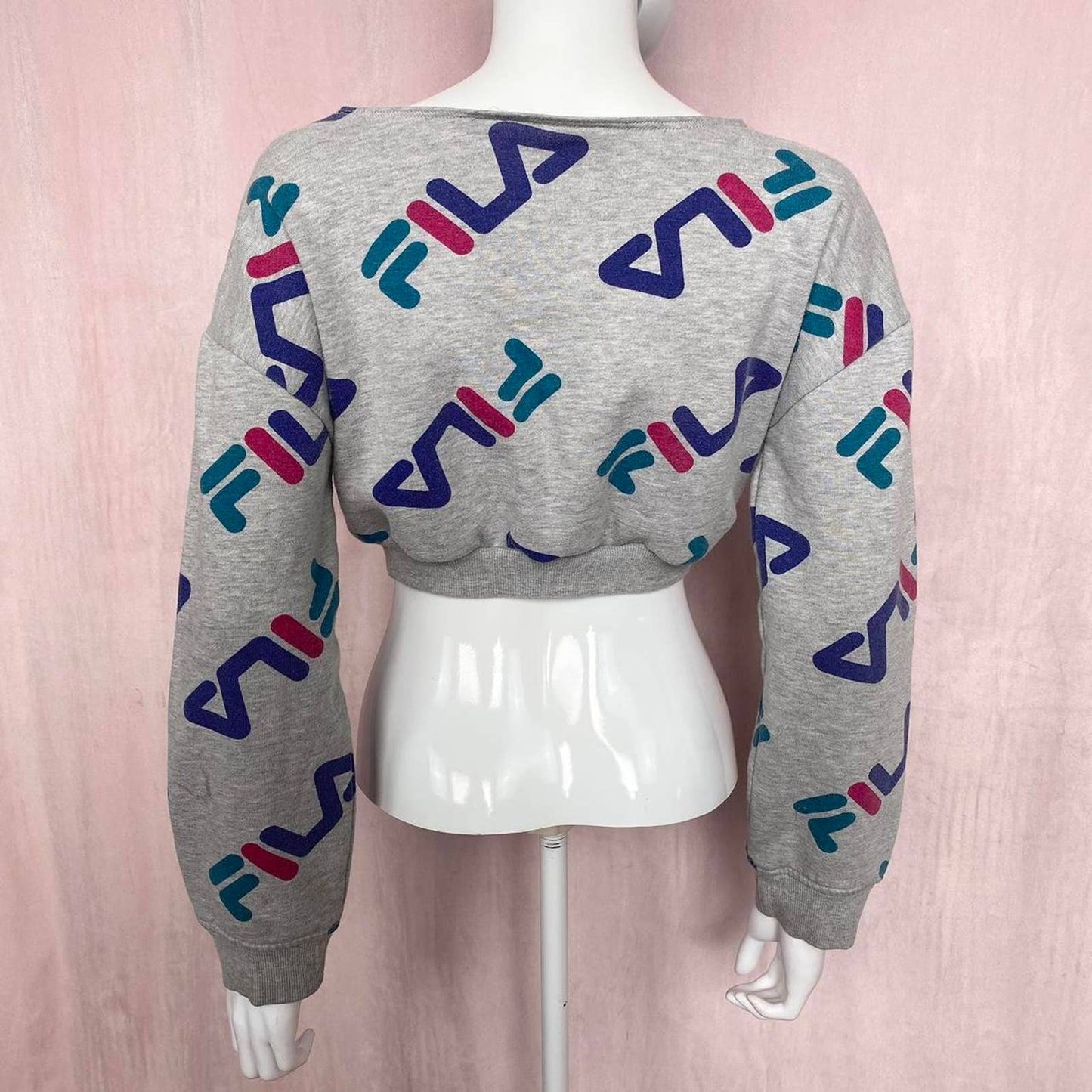 Reworked FILA Crop Crewneck Sweatshirt, Size Small