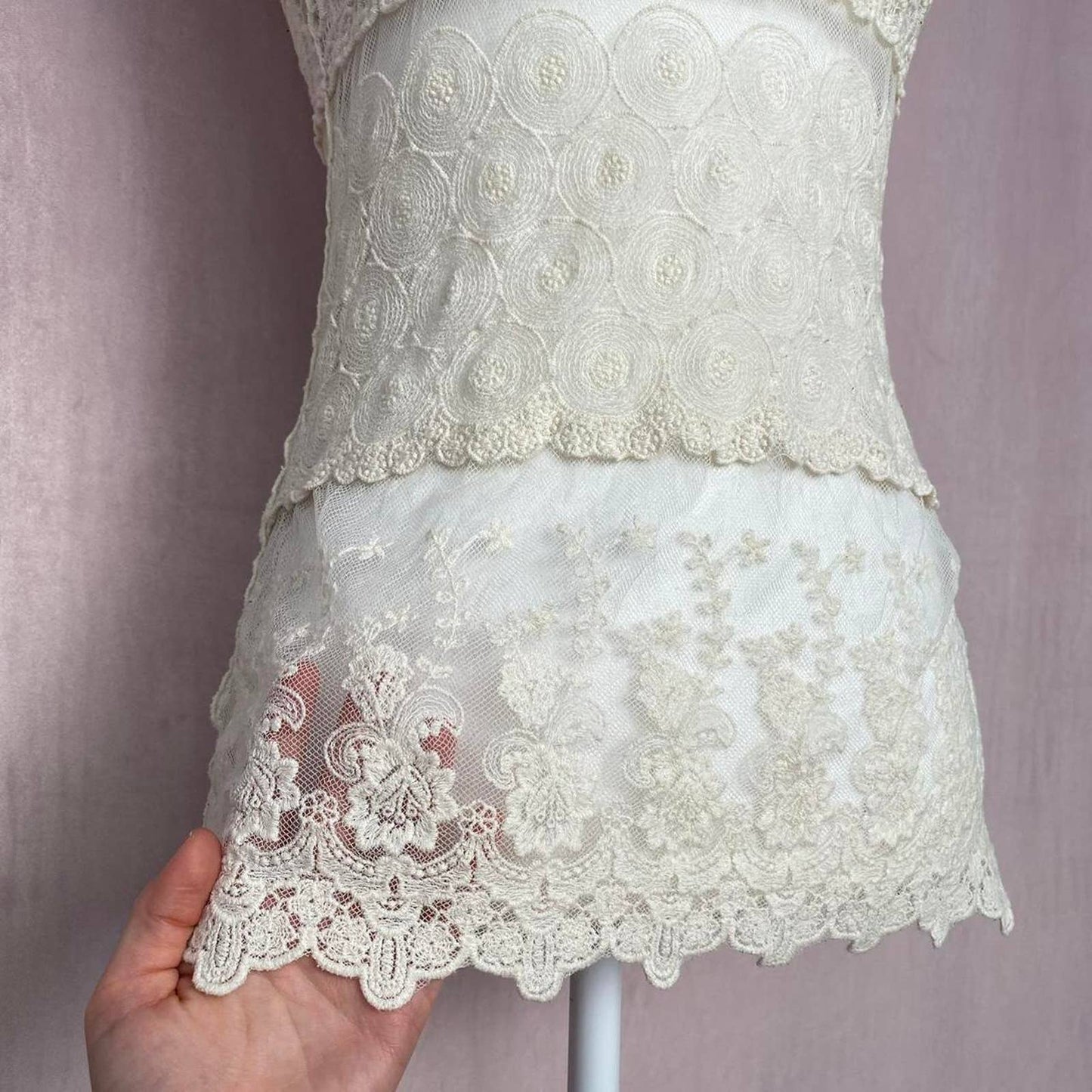 Secondhand Tiered Floral Crochet Lace Tank Top, Size Small