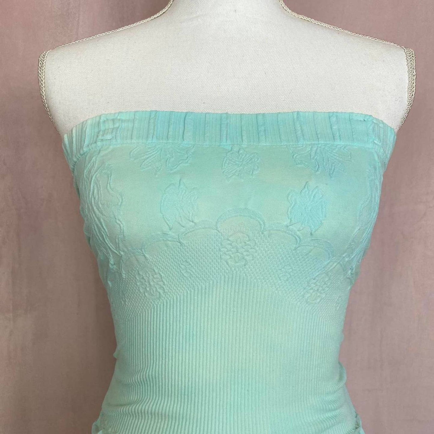 Upcycled Vintage Turquoise Watercolor Tube Top, Size Small