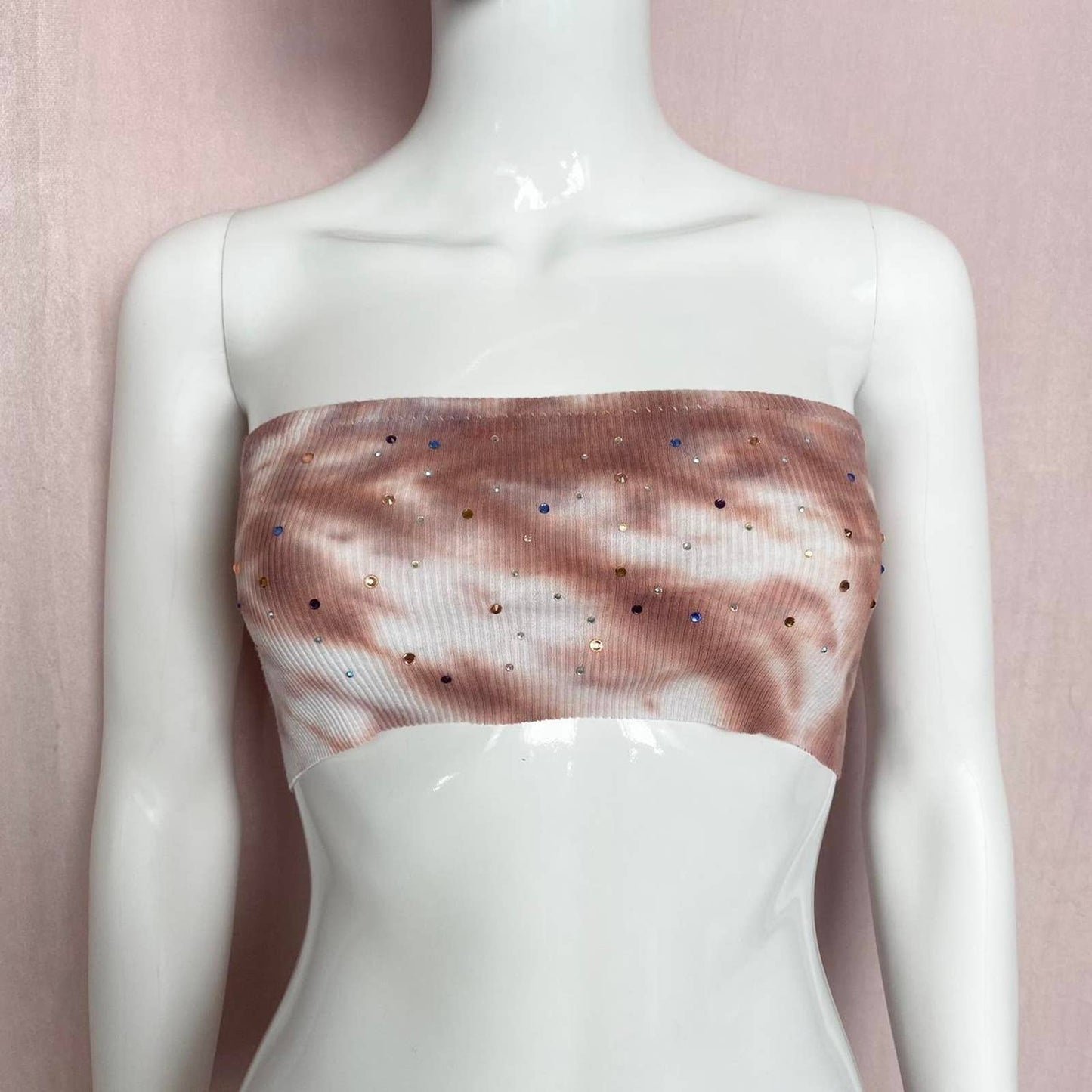 Scrap Fabric Rhinestone Tie Dye Crop Tube Top, Size Small