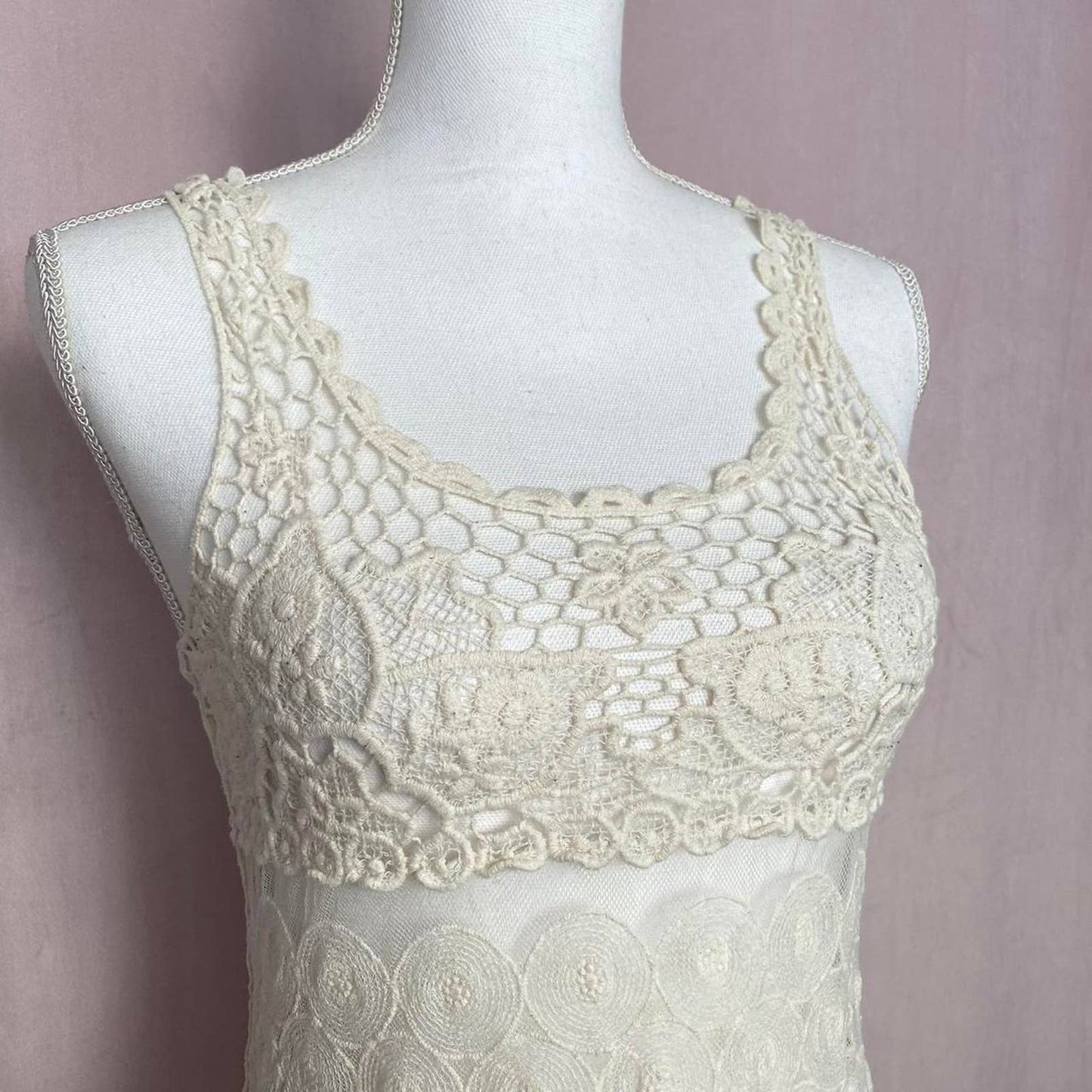 Secondhand Tiered Floral Crochet Lace Tank Top, Size Small