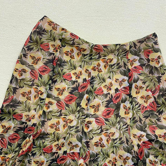 Vintage Dana Buchman Floral Ruffle Tiered Silk Mini Skirt, Size 8
