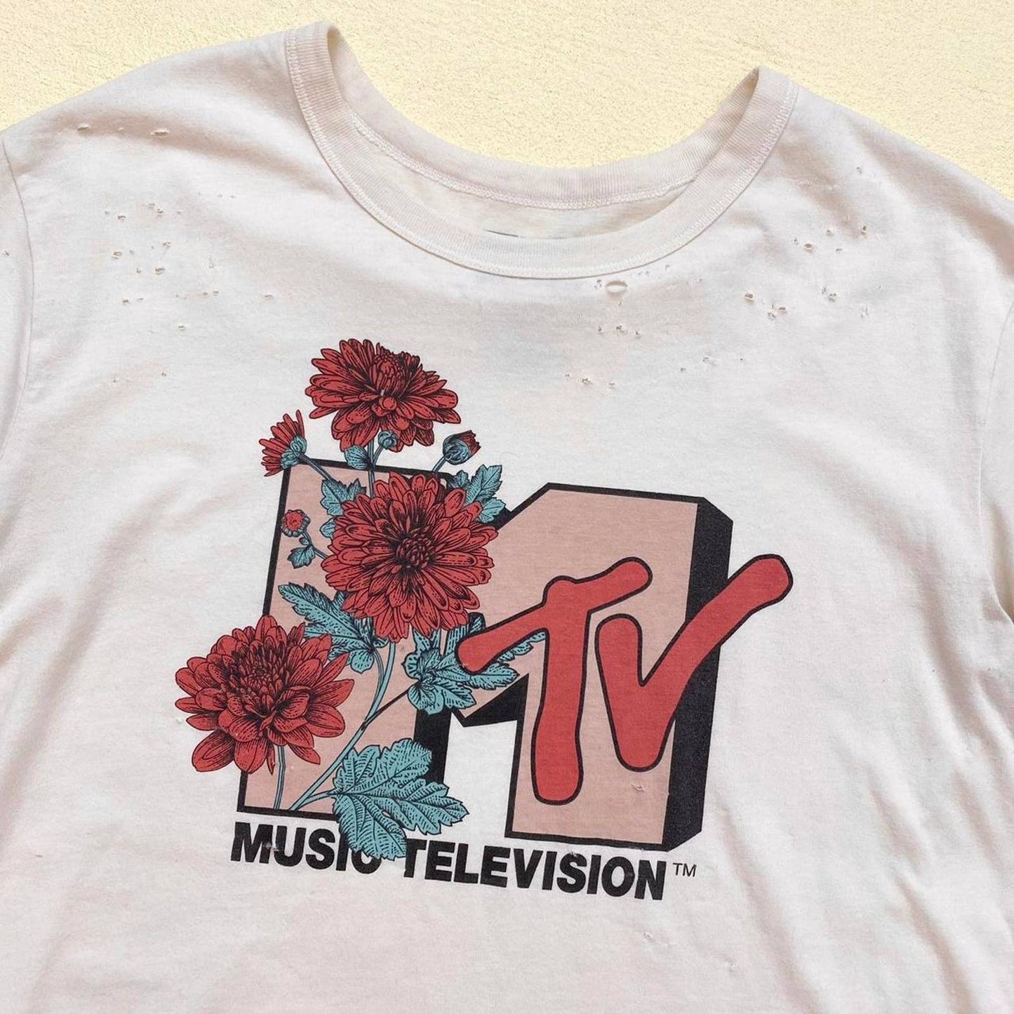 Upcycled MTV Distressed Graphic Tee, Size Large