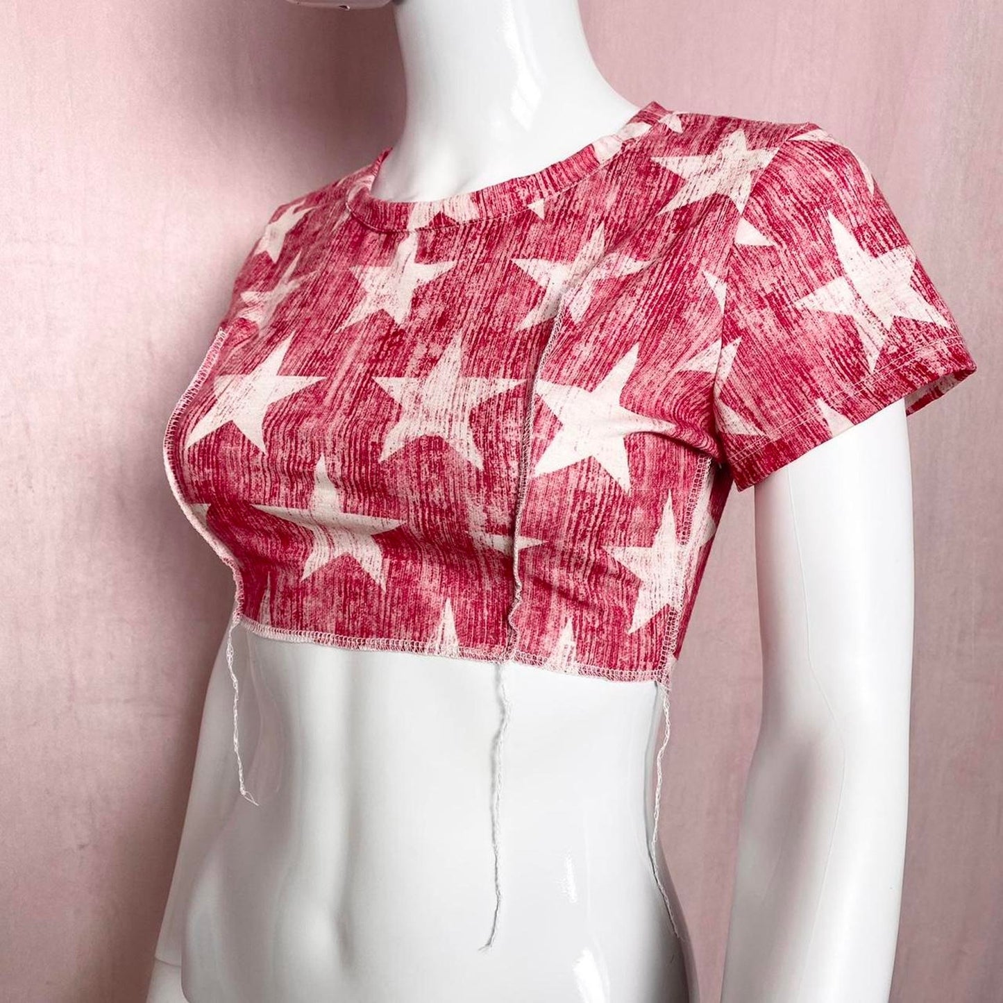 Reworked Christopher & Banks Red Star Stretchy Crop Top P/S Y2K Grunge Patriotic