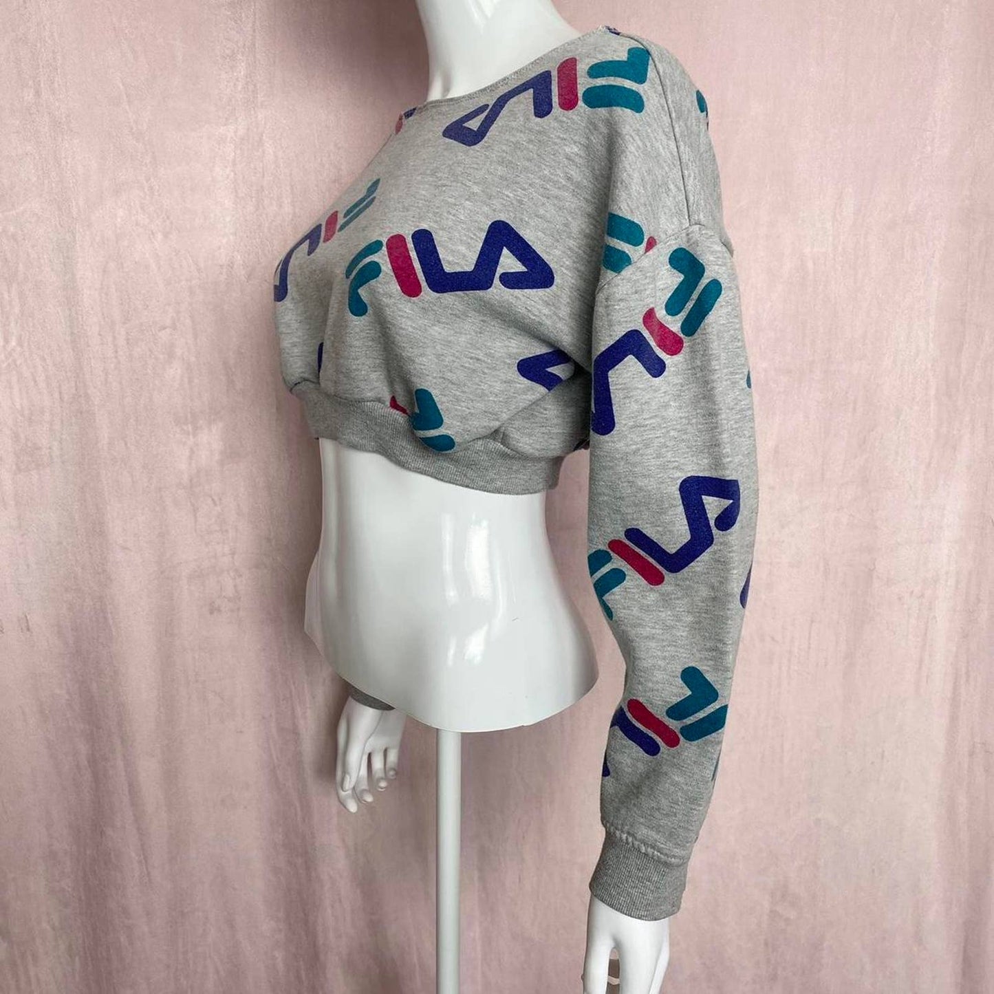 Reworked FILA Crop Crewneck Sweatshirt, Size Small