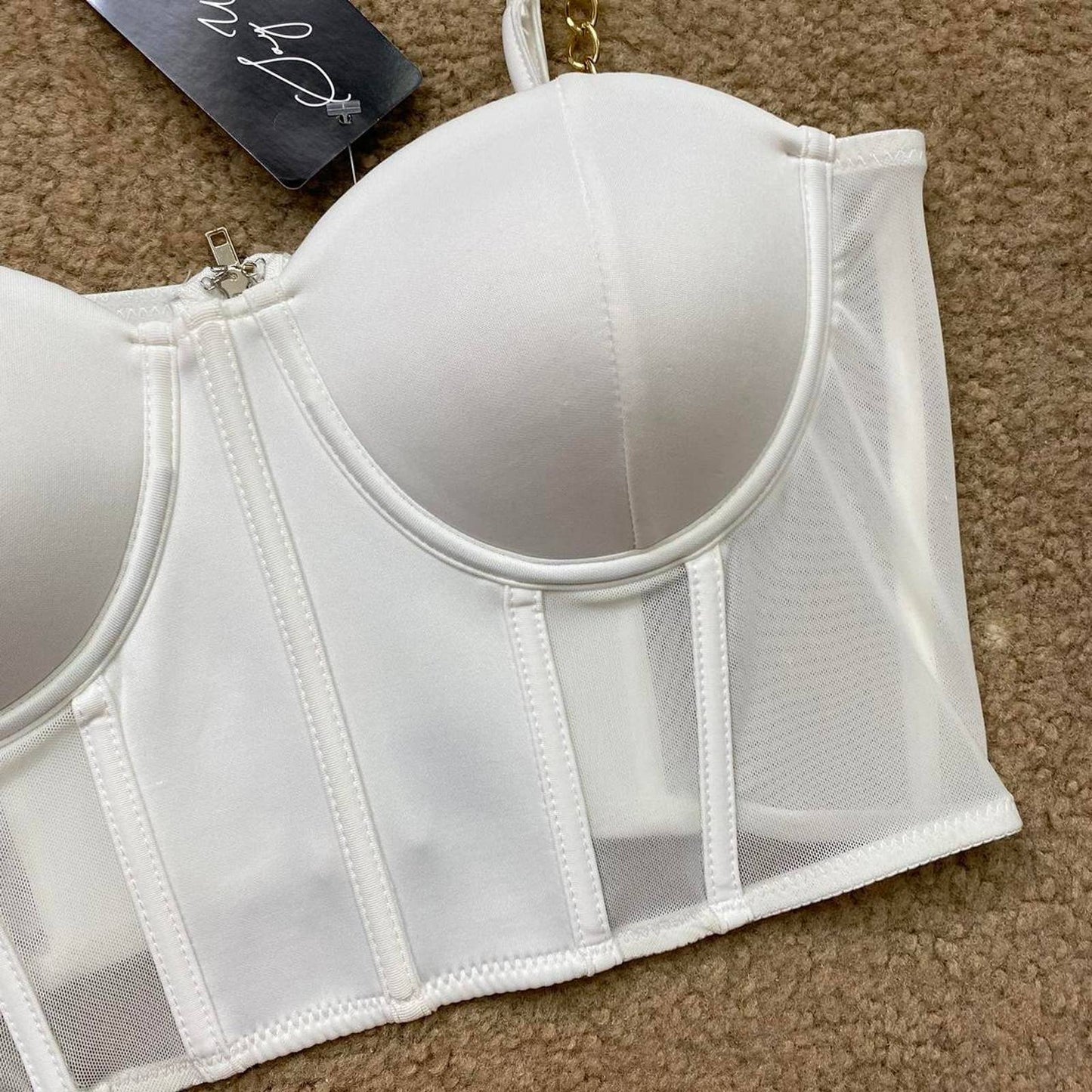 Preowned Say What White Bustier Crop Top, Size Medium