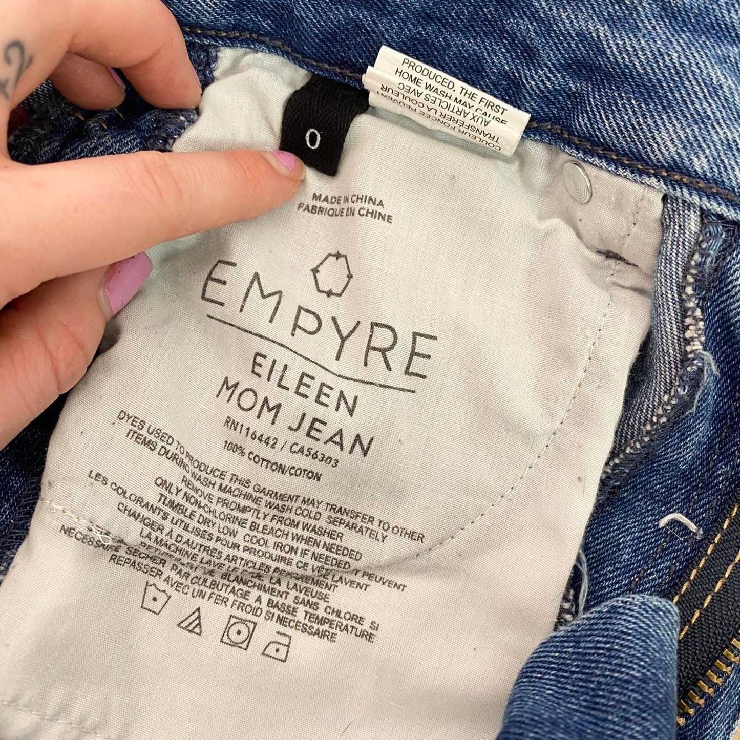 Secondhand Empyre Eileen Checkered Stripe Distressed Mom Jeans, Size 0
