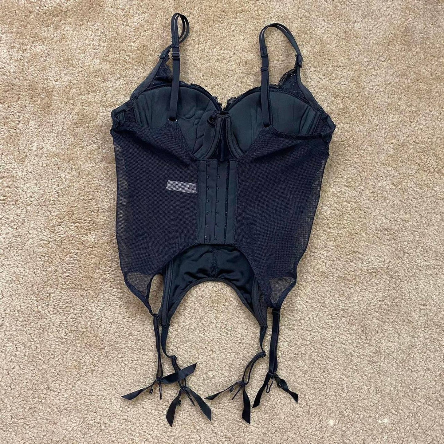 Vintage Victoria’s Secret Black Corset Beaded Lace Bustier, Size 34B