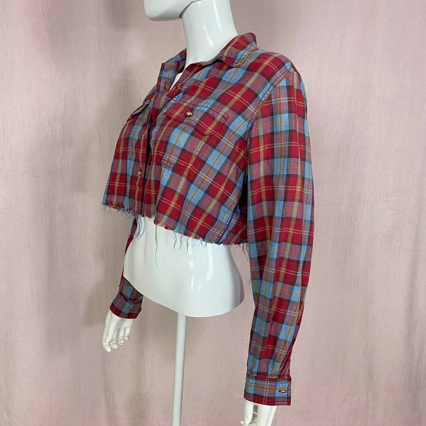 Reworked Vintage Liz Claiborne Plaid Crop Button Up, Size Medium