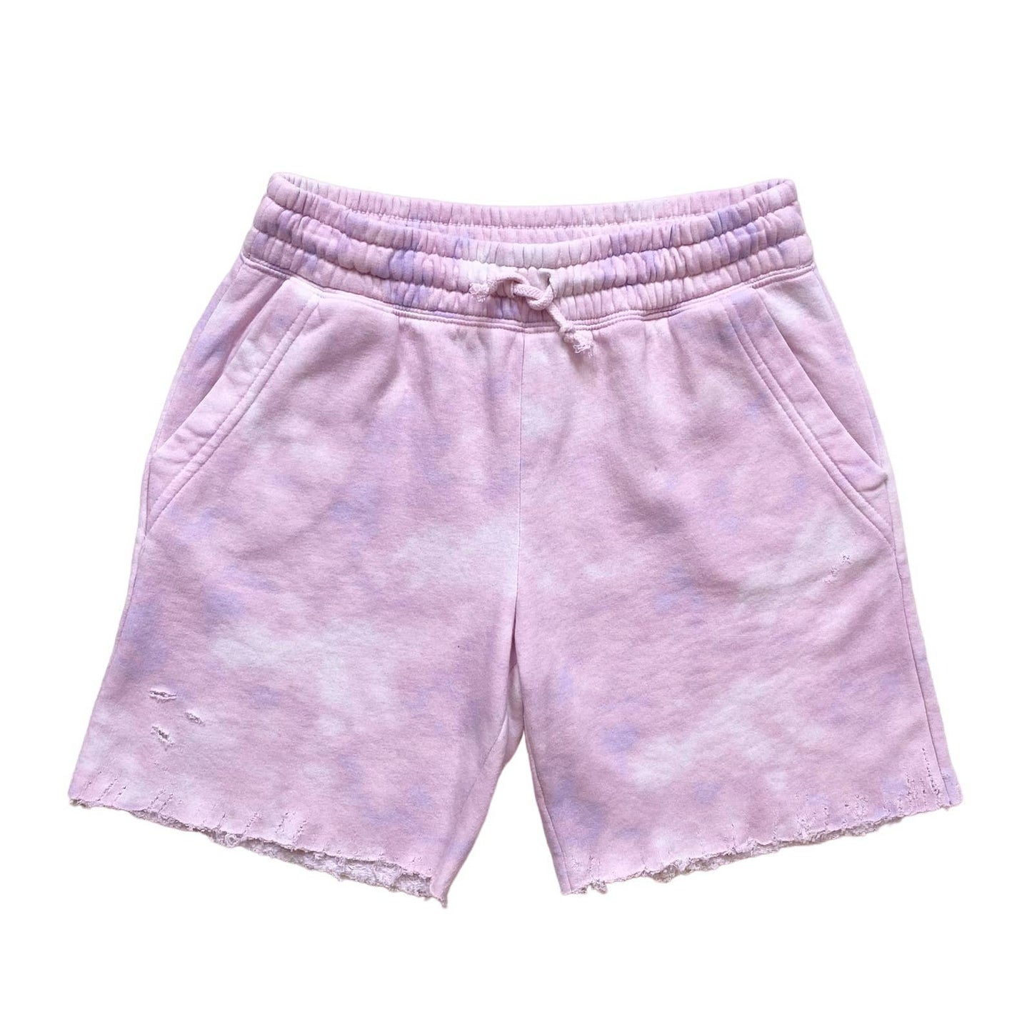 Reworked Pink Tie Dye Distressed Sweat Shorts, Size Small
