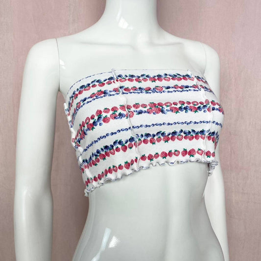 Scrap Fabric Strawberry Blueberry Crop Tube Top, Size Small