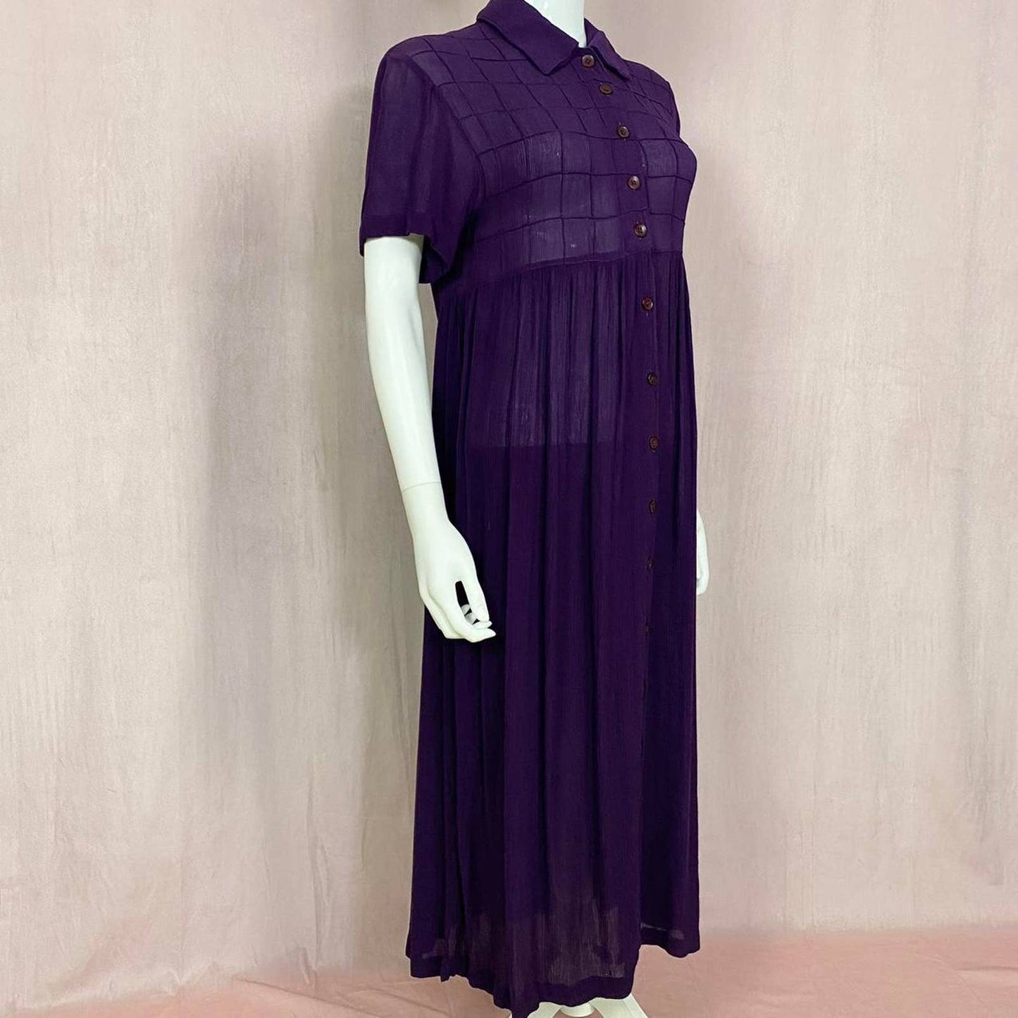 Vintage Erika Taylor Purple Mesh Button Down Maxi Dress, Size Small