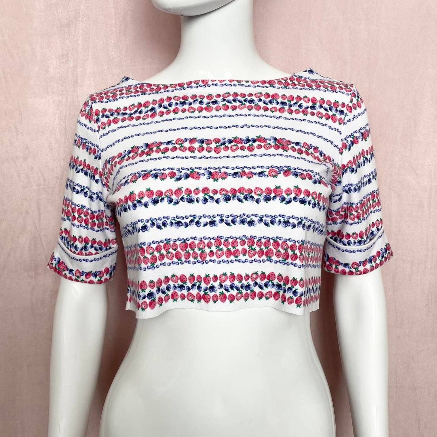 Reworked Karen Scott Berry Print Crop Top, Petite Small