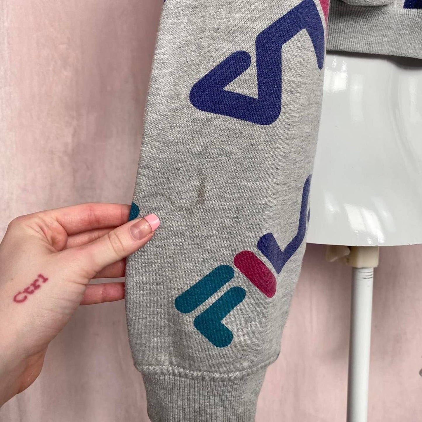 Reworked FILA Crop Crewneck Sweatshirt, Size Small