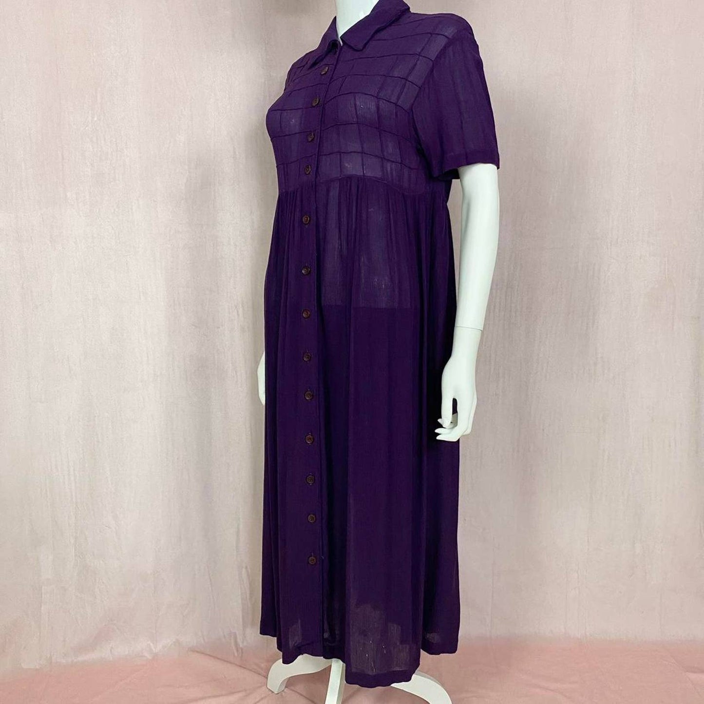 Vintage Erika Taylor Purple Mesh Button Down Maxi Dress, Size Small