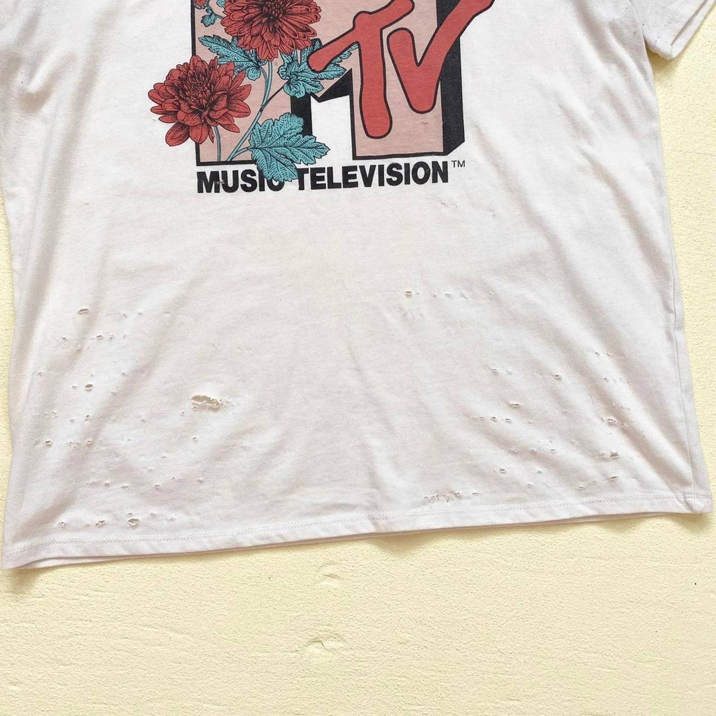 Upcycled MTV Distressed Graphic Tee, Size Large