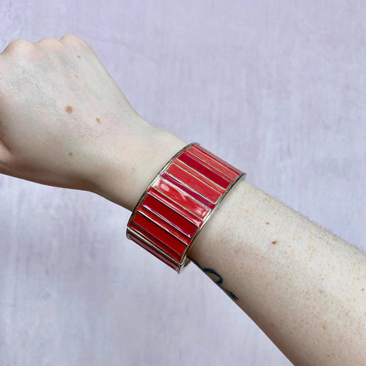Vintage Red Stripe Wide Statement Cuff Bracelet