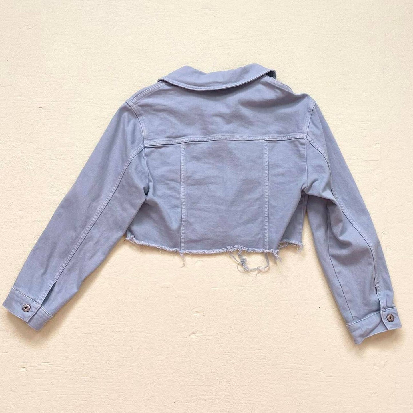 Reworked Frayed Crop Denim Jean Jacket