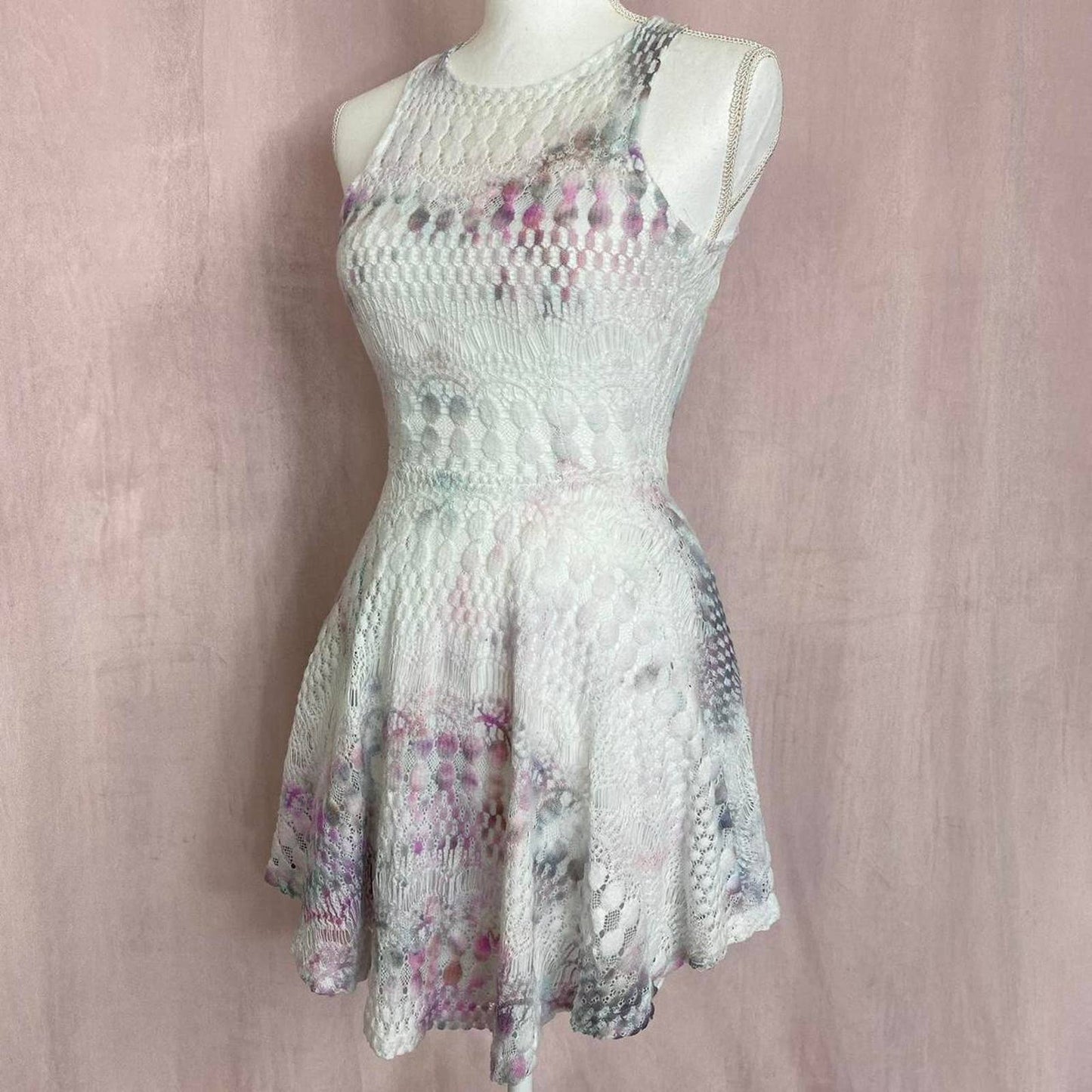 Upcycled Love Culture Tie Dye Mini Lace Dress, Size XS