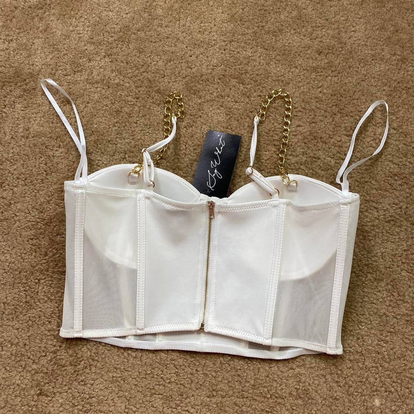 Preowned Say What White Bustier Crop Top, Size Medium