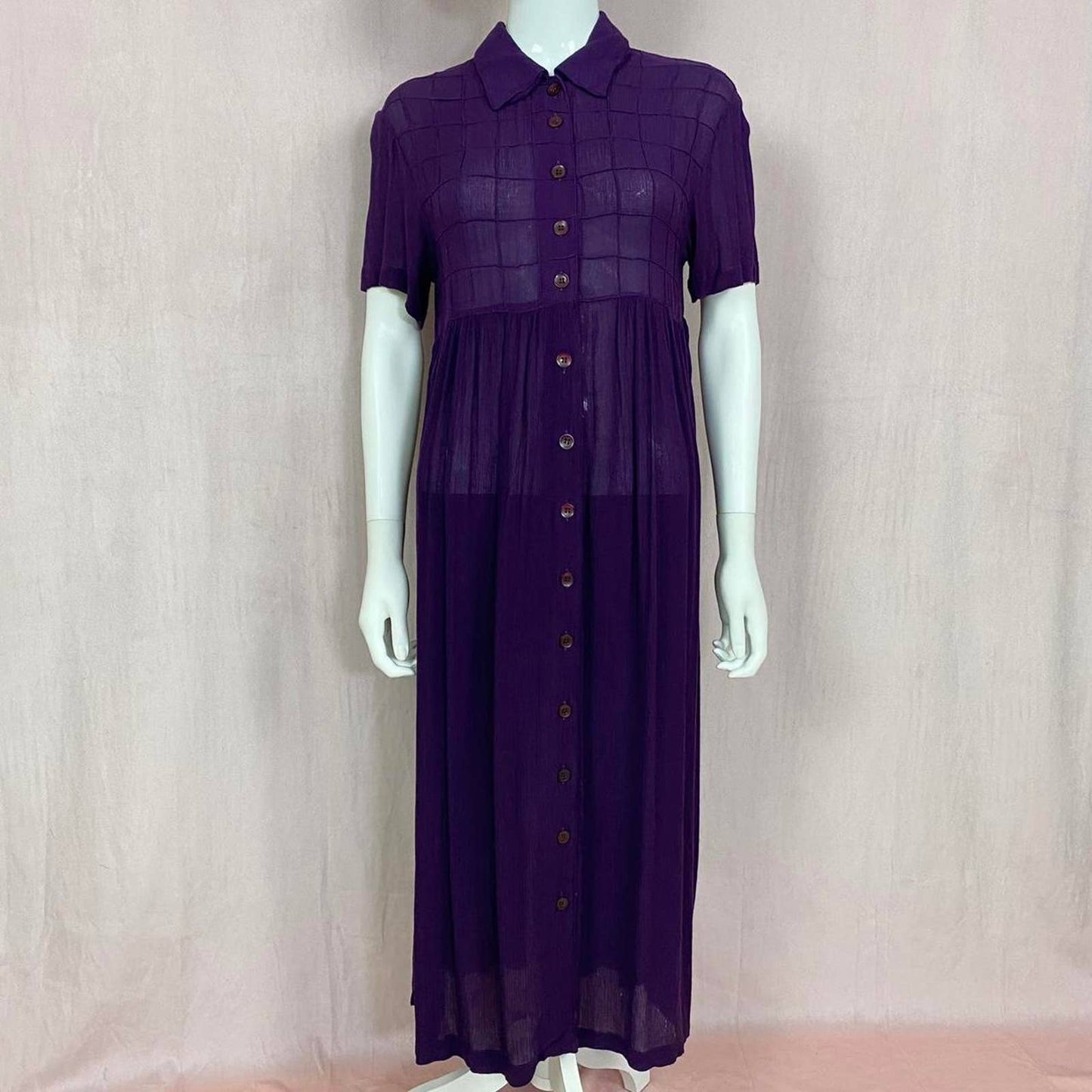 Vintage Erika Taylor Purple Mesh Button Down Maxi Dress, Size Small