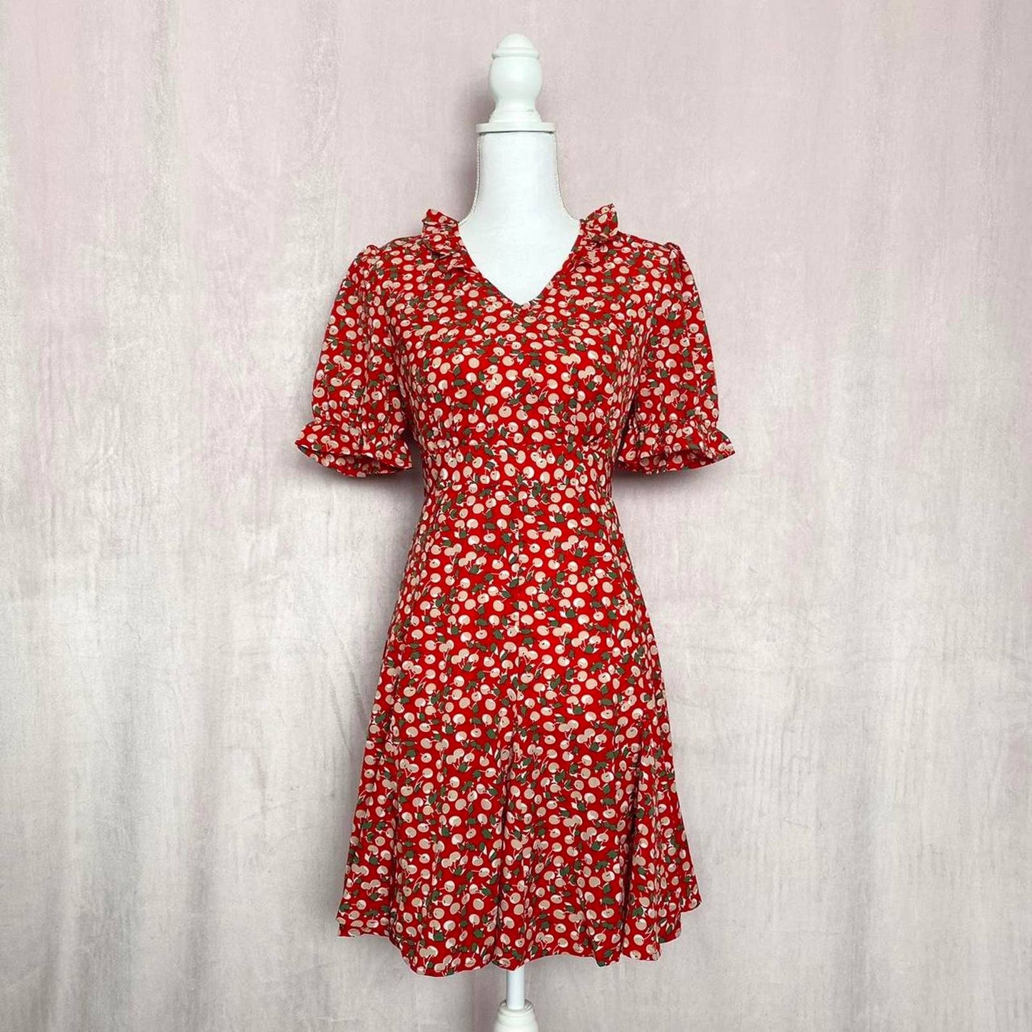 Secondhand Allegra K Red Cherry Print Mini Dress, Size Small
