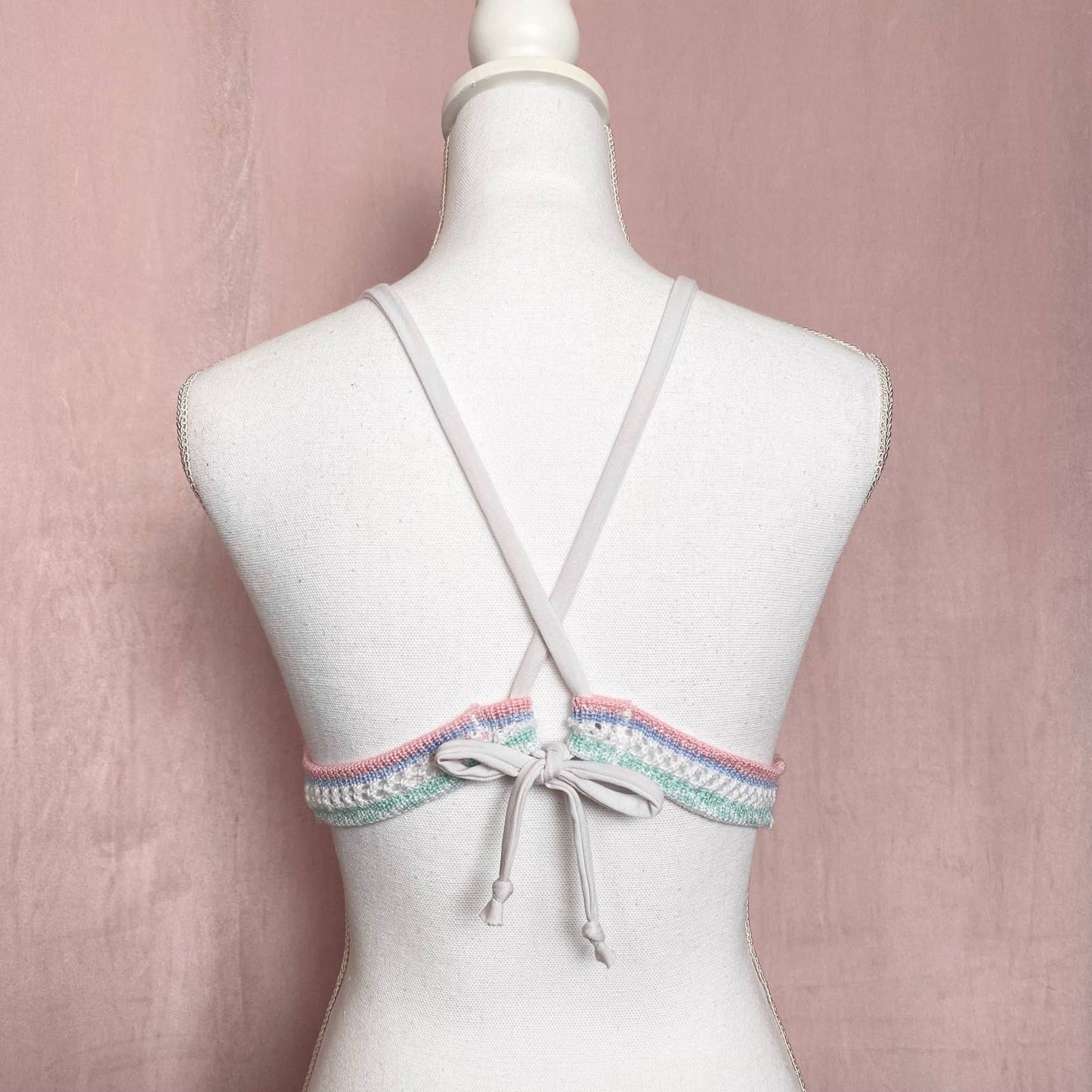 Upcycled Acrylic Knit Bralette Crop Top, Size Small