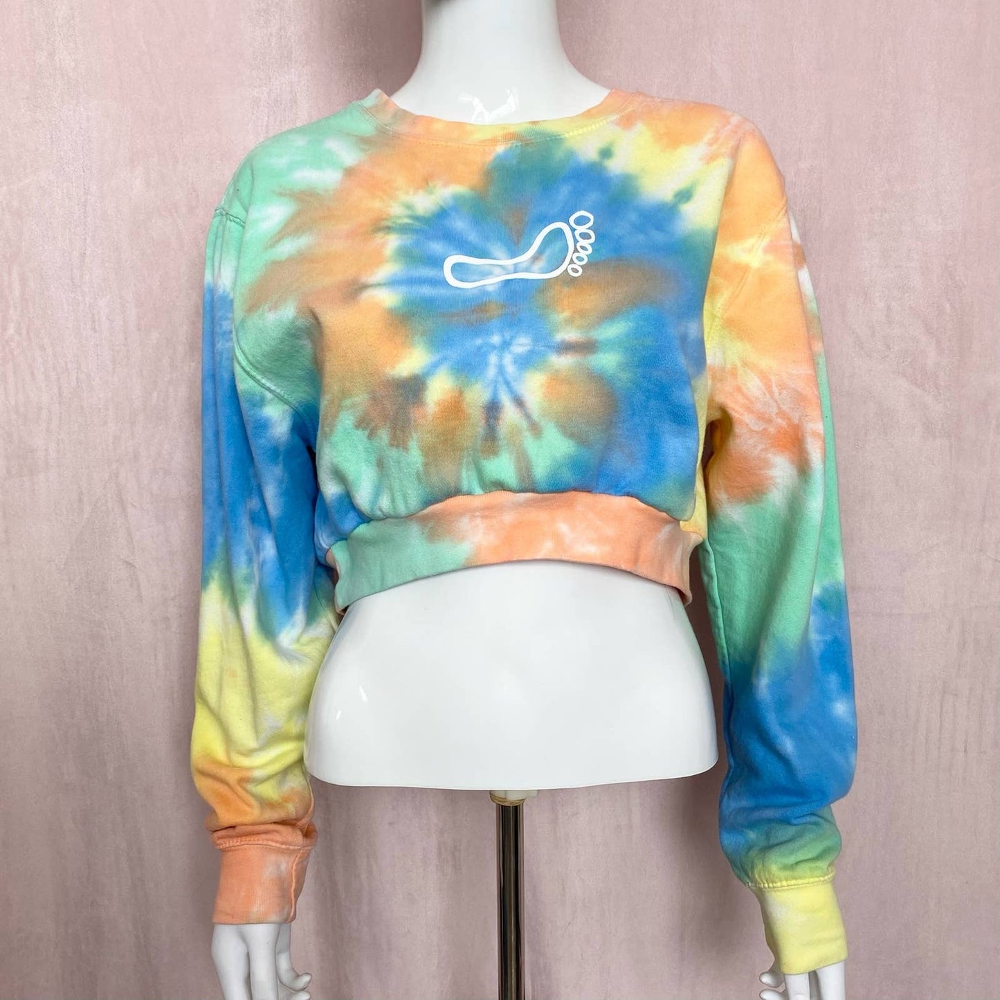 Reworked Barefoot Bar Tie Dye Crop Crewneck, Size Medium