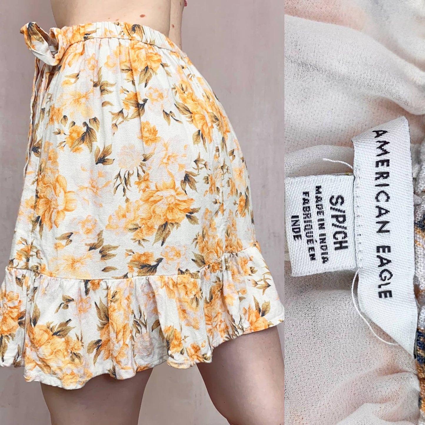 Secondhand American Eagle Floral Wrap Mini Skirt, Size Small