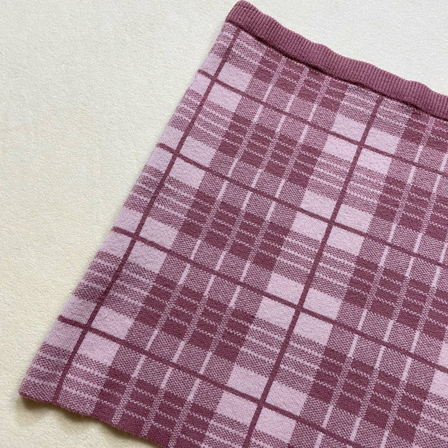 Secondhand Papaya Plaid Knit Mini Skirt, Size Small