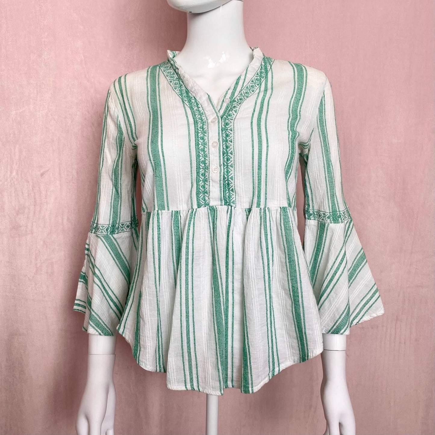 Secondhand Marc New York Bell Sleeve Striped Bouse, Size XS