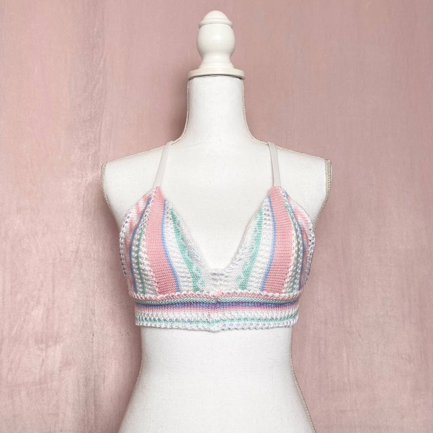 Upcycled Acrylic Knit Bralette Crop Top, Size Small