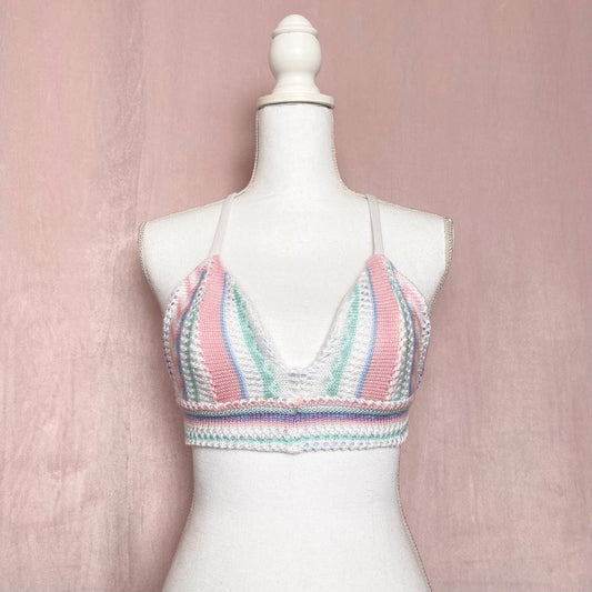 Upcycled Acrylic Knit Bralette Crop Top, Size Small